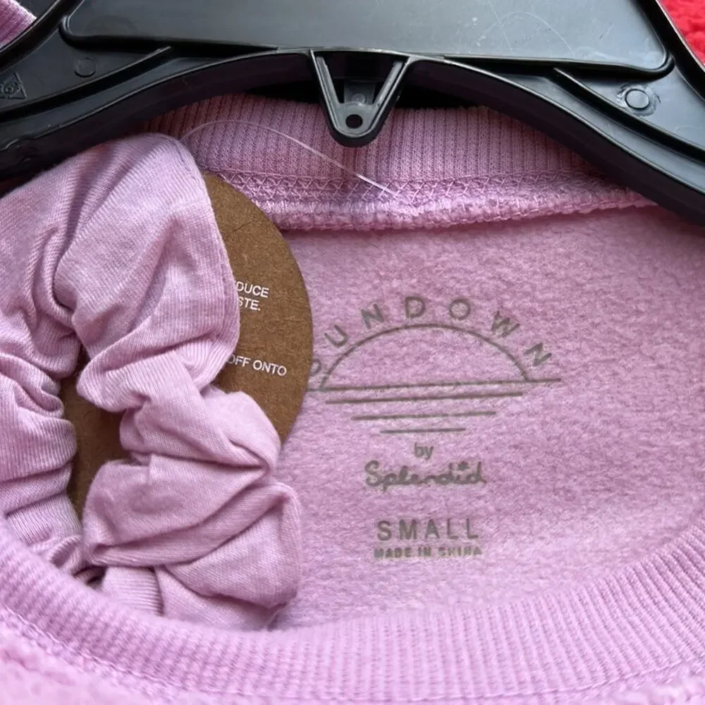 Splendid Sundown Ashley Pullover Cropped Sherpa Sweatshirt Bubble Gum Pink S